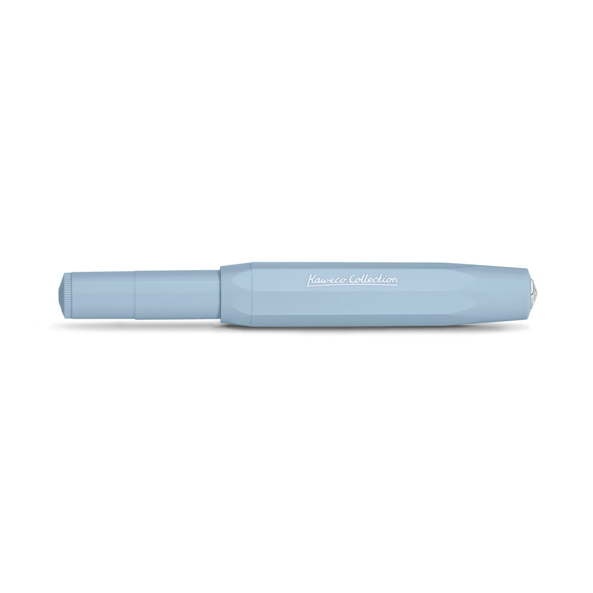 Capped pastel blue fountain pen.