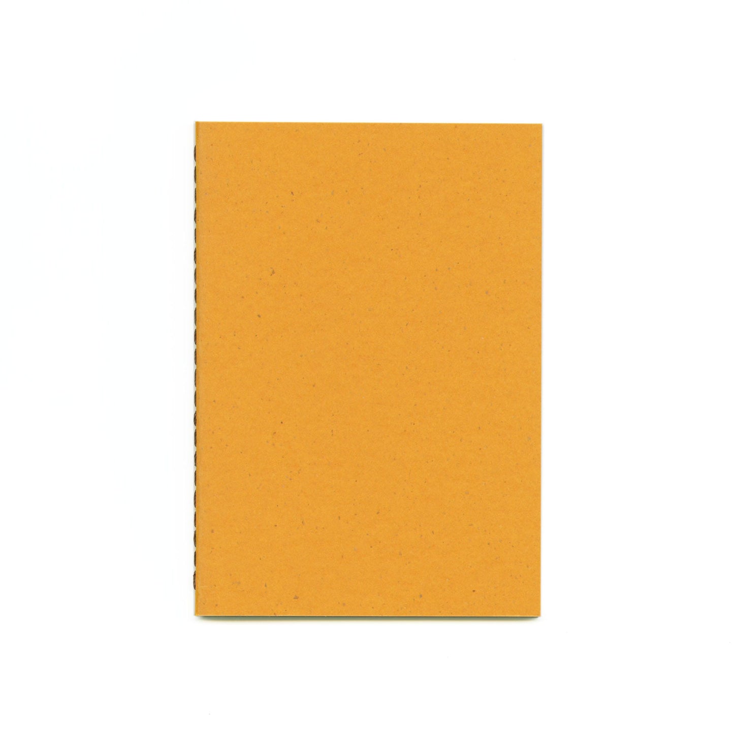 Yellow notebook with brown thread stitched spine.
