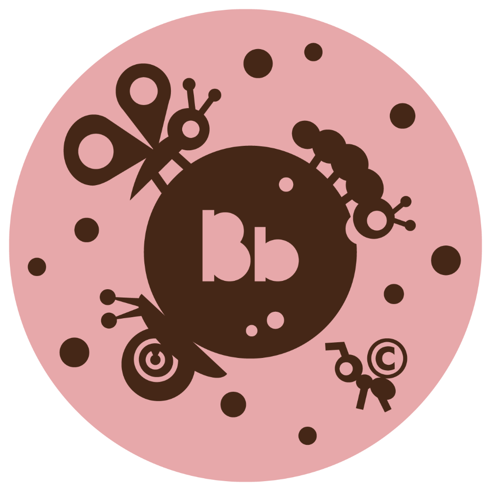 Illustration of a butterfly, caterpillar, and snail and ant with a cirkel that contains the letters Bb.