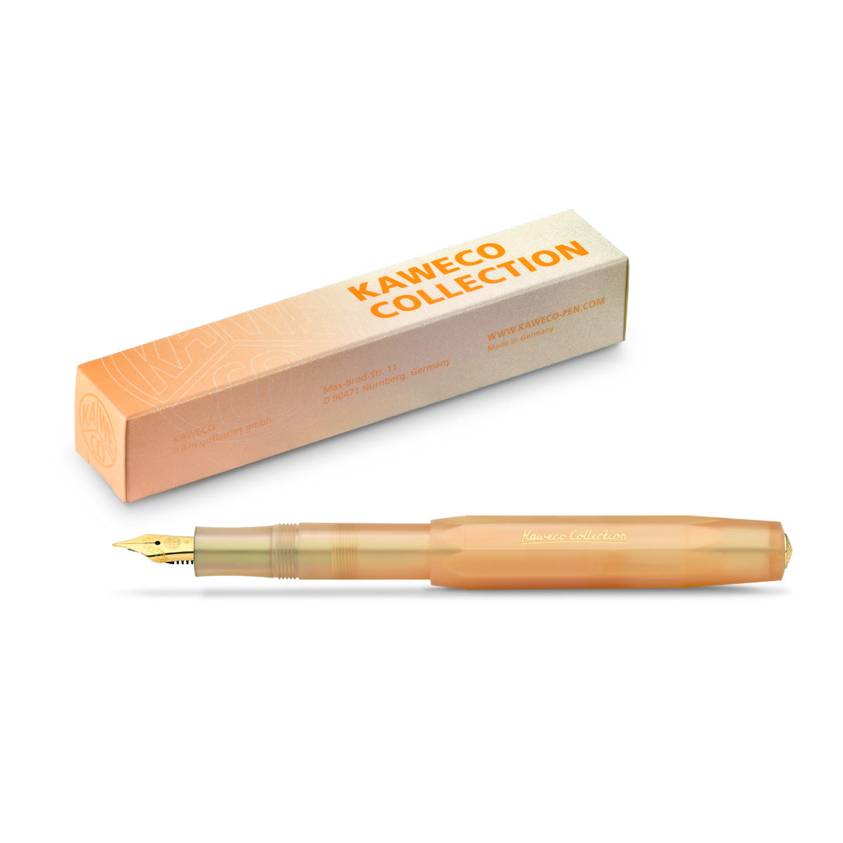 Orange fountain pen with kaweco paper packaging box