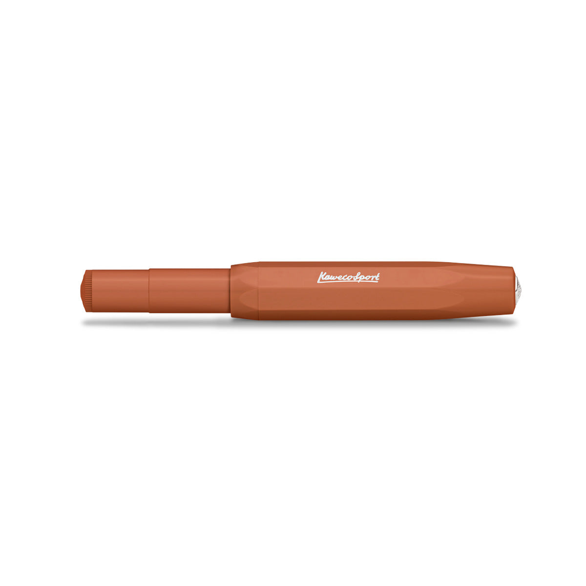 Capped red orange fountain pen.