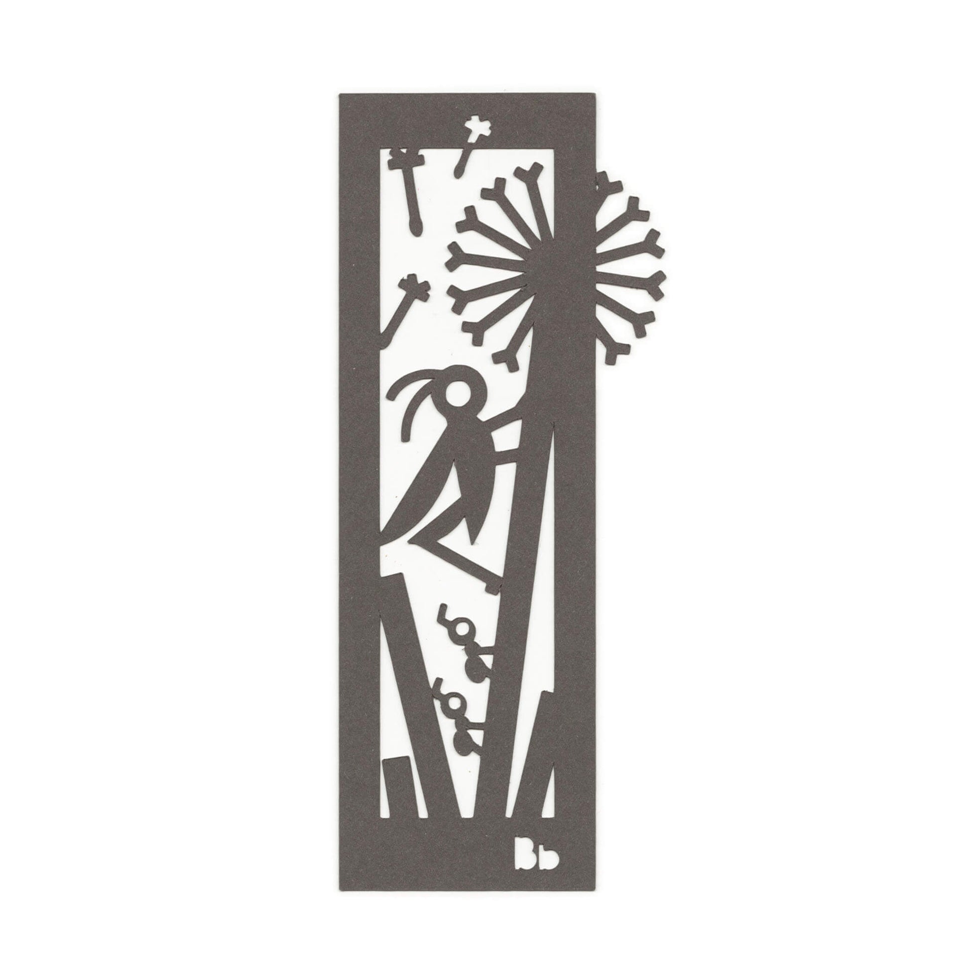 Paper bookmark with a dandelion, cricket, and ants.