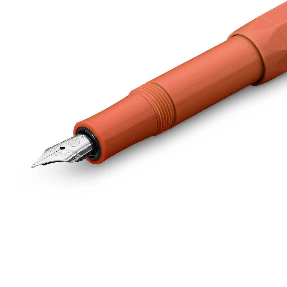 Silver medium nib red fountain pen.