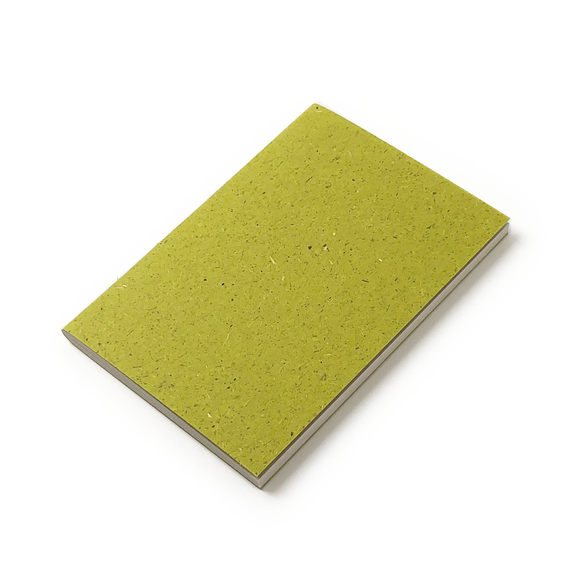Green notebook with grass-textured cover and blank pages.