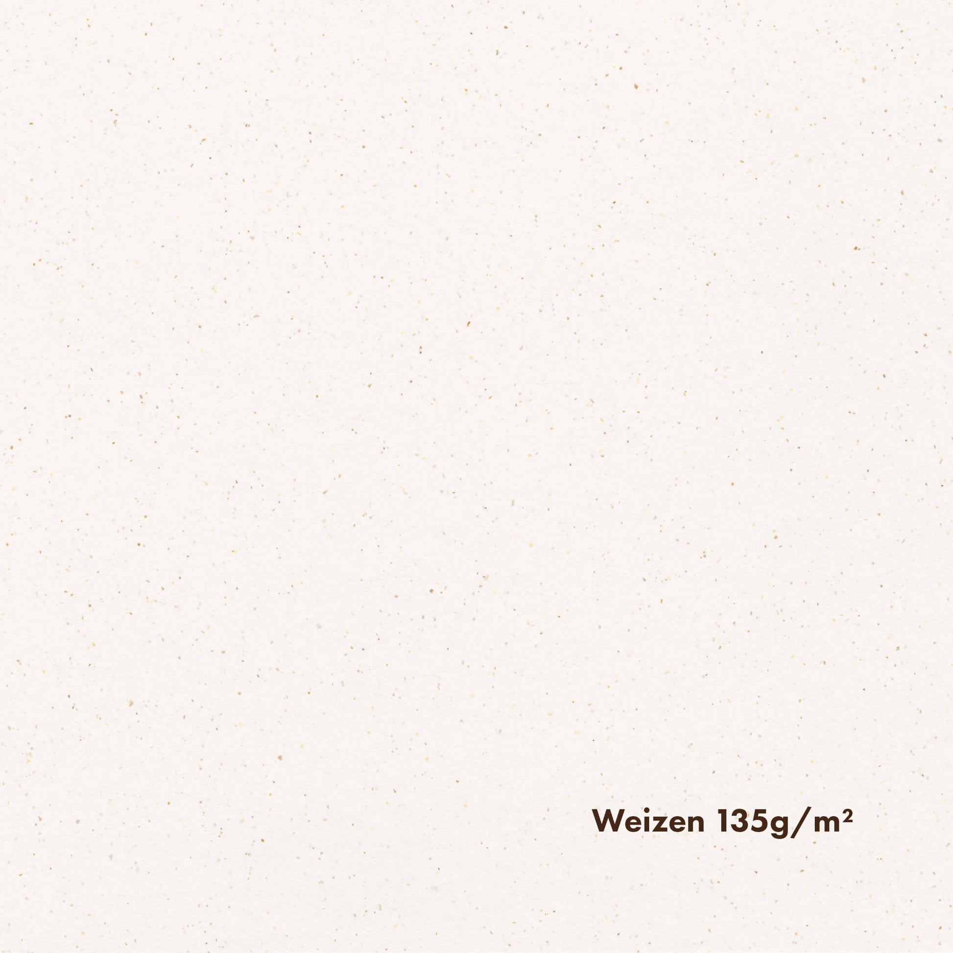 White speckled toned pulp paper with text Weizen 135g/m2.