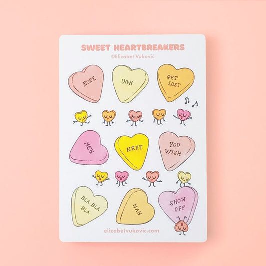 Whimsical candy hearts conversation sticker sheet.