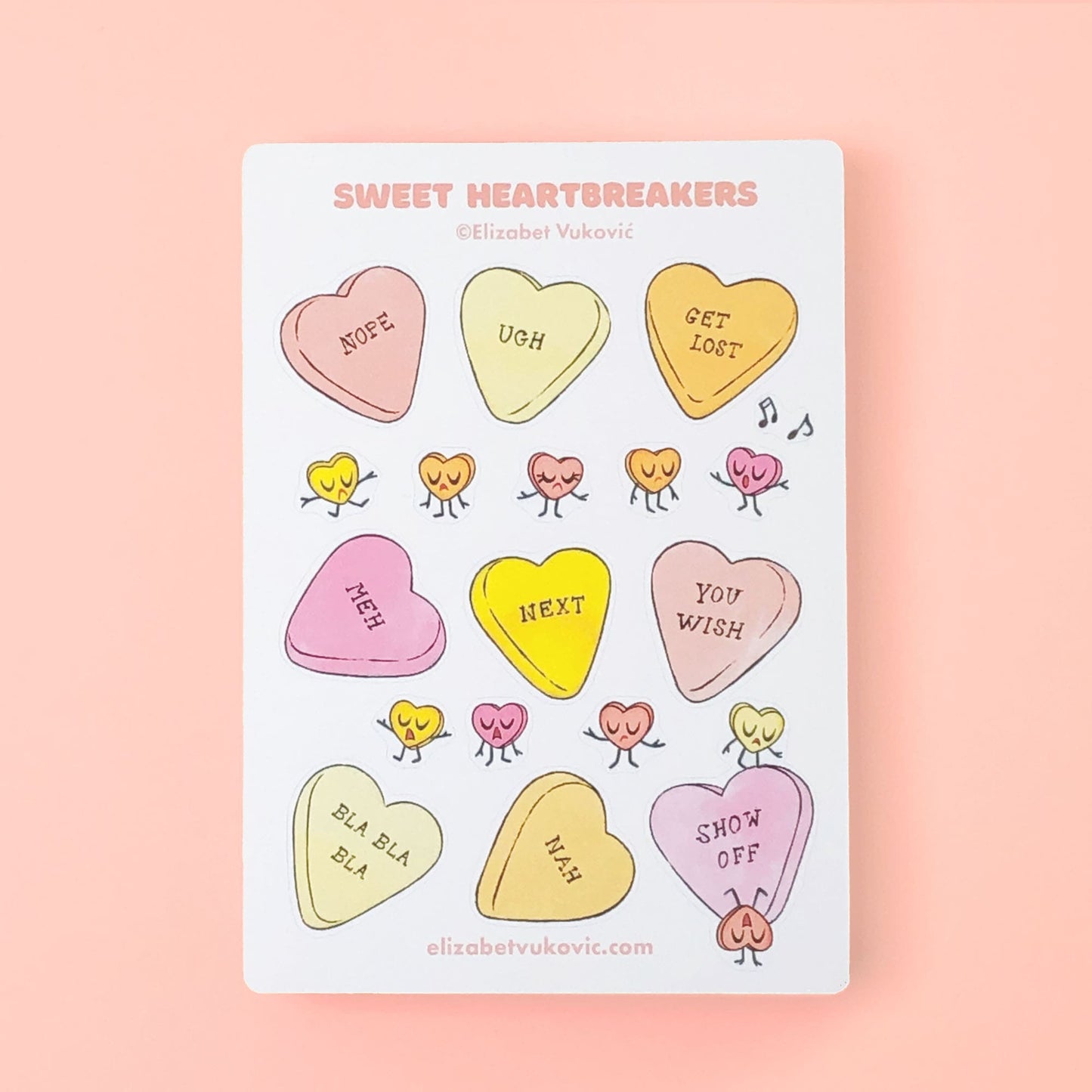 Whimsical candy hearts conversation sticker sheet.