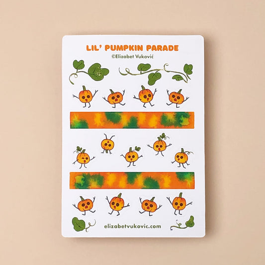 Whimsical pumpkin sticker sheet by Elizabet Vukovic.