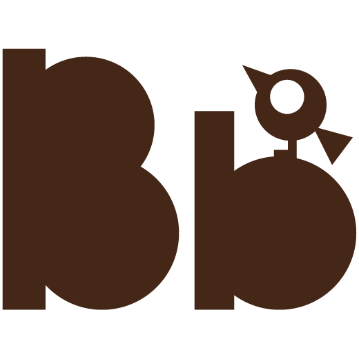 Logo depiction consisting of an uppercase 'B' and a lowercase 'b' with a brown silhouetted bird illustrated atop the lowercase 'b'.