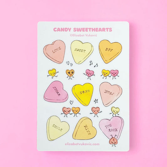 candy conversation hearts sticker sheet.