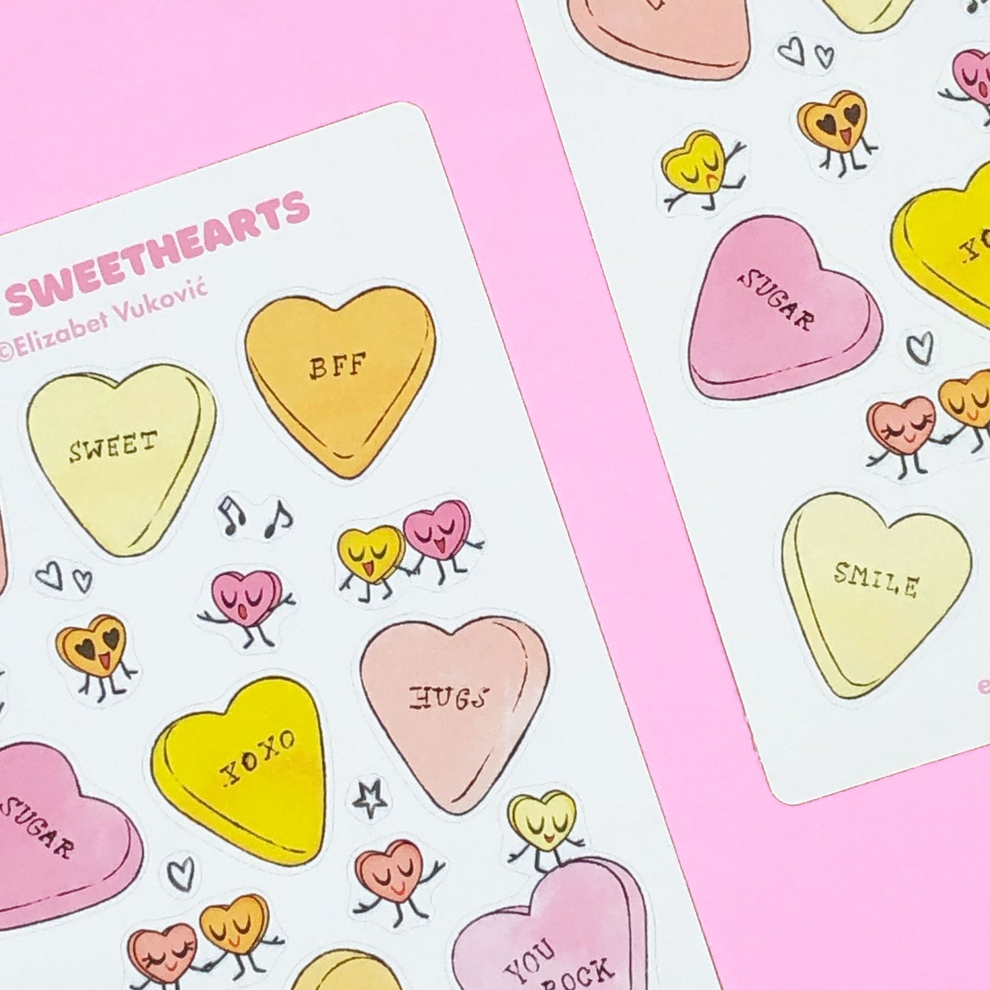 Valentines stickers heart shaped sweets.