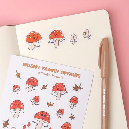 Cute mushroom stickers on a journal.