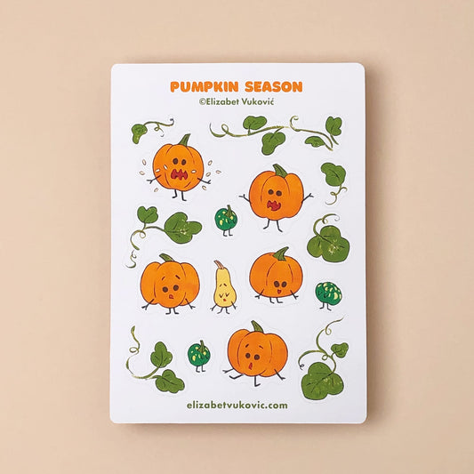 Pumpkin themed sticker sheet by Elizabet Vukovic.