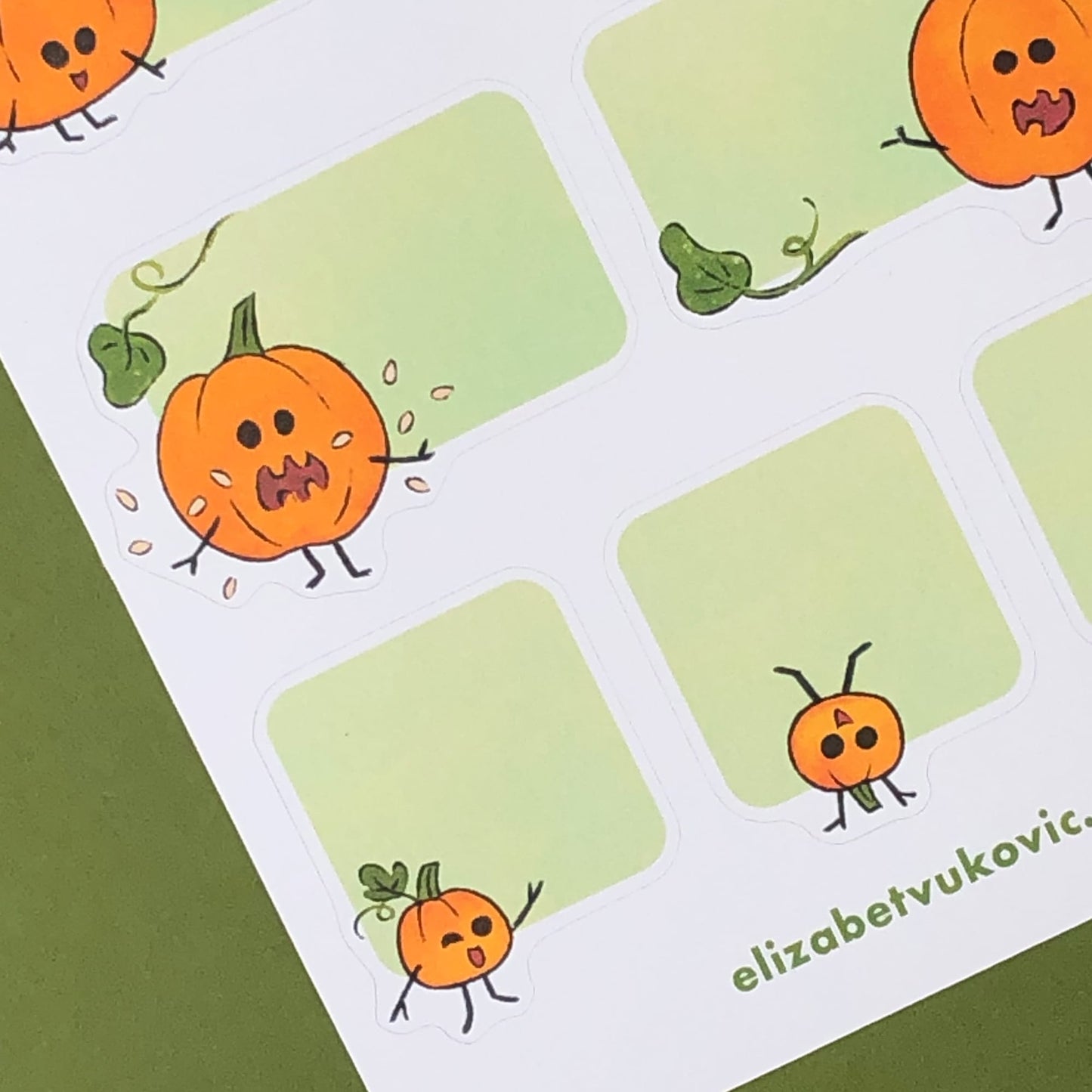 Whimsy pumpkin green labels.