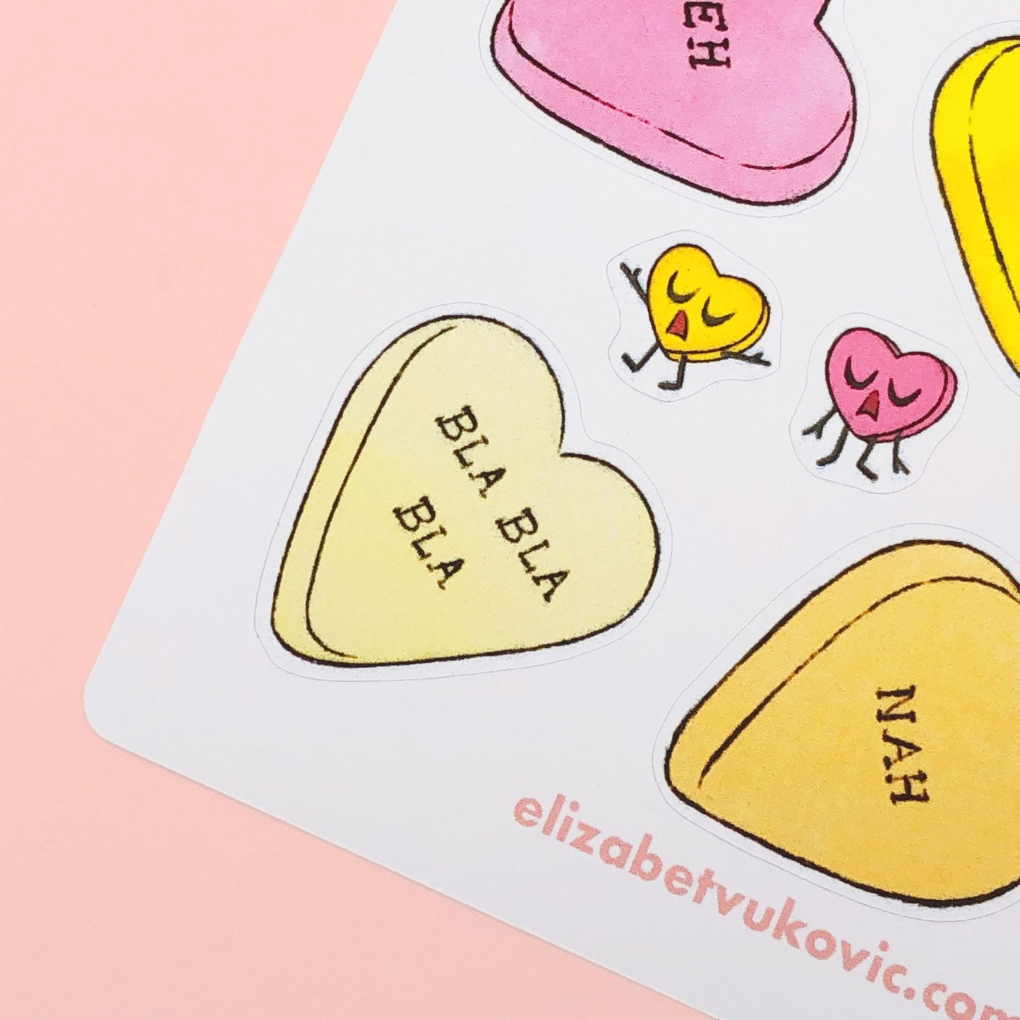 Conversation hearts stickers.