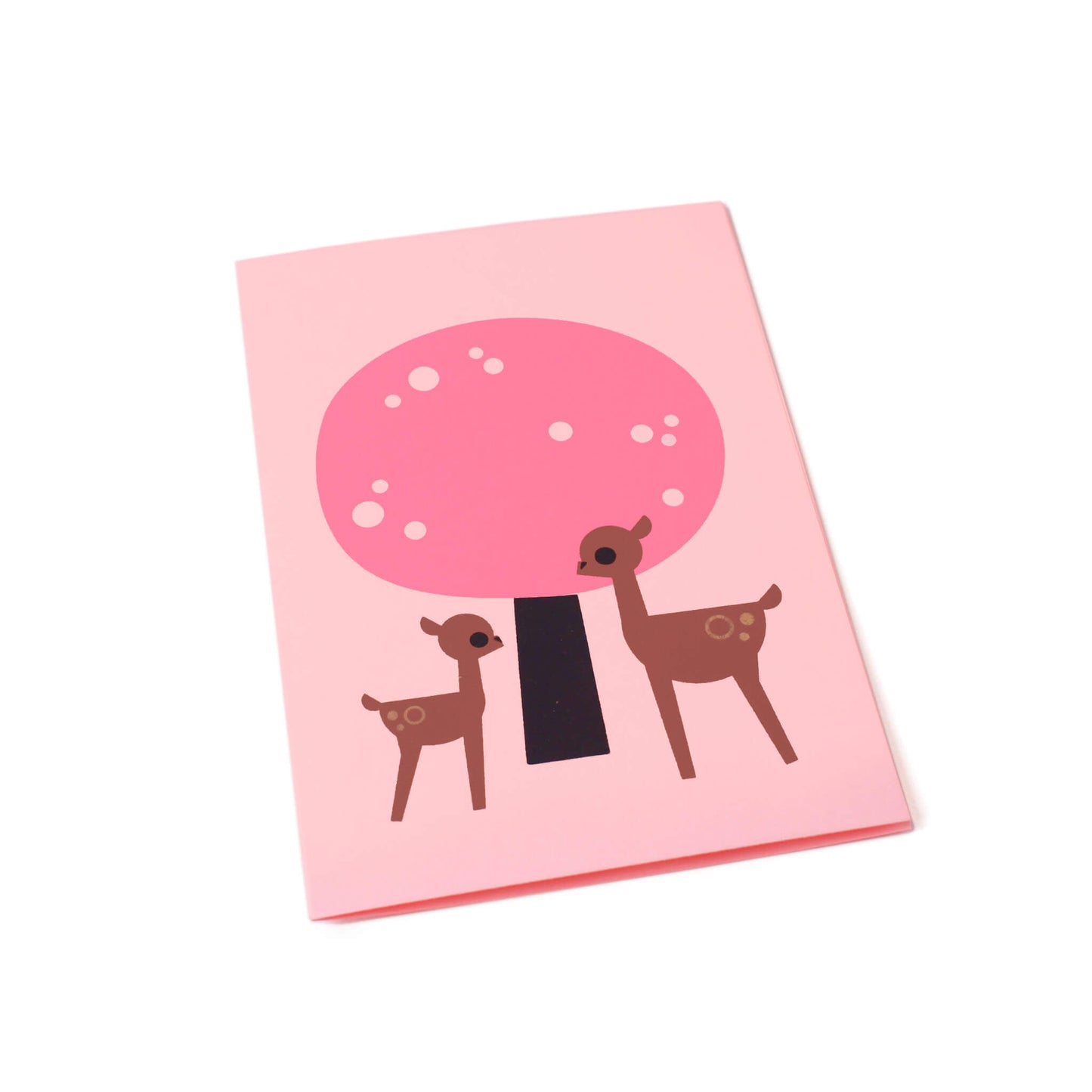 Baby shower card with cherry blossom and mom and baby deer illustration.