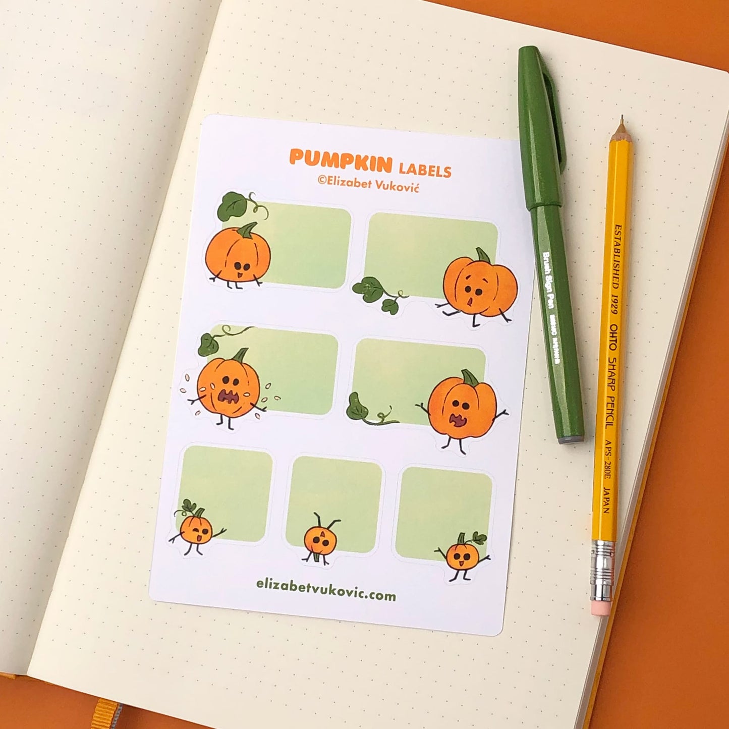 Pumpkin themed small journal labels.
