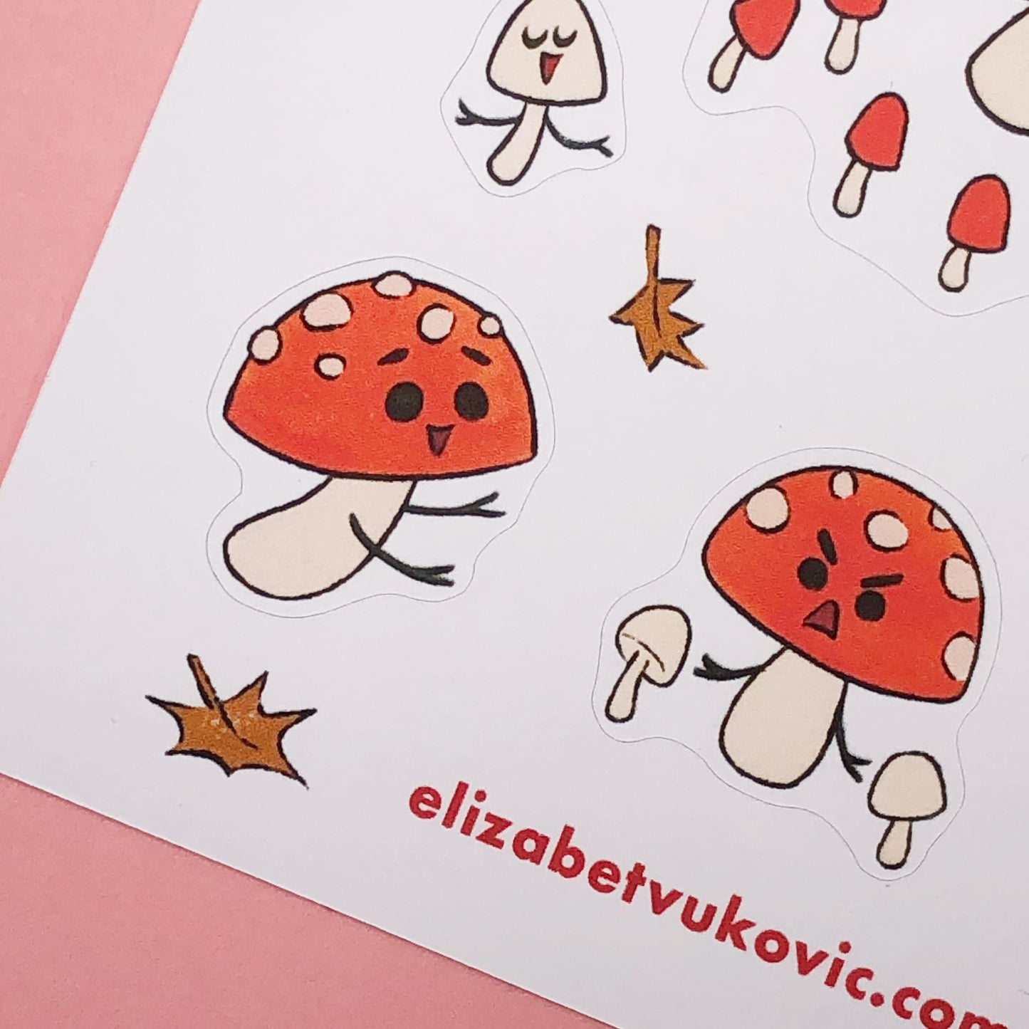 Red mushroom character illustrations.